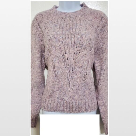 New Purple & Pink Cable Chunky Knit Cropped Pullover Sweater - Picture 3 of 16